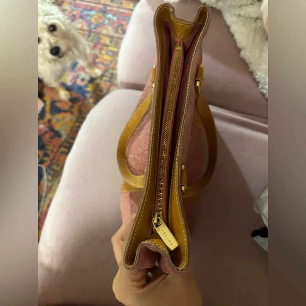 CELINE Tote Bag Pink Suede Leather Vintage Handbag - Picture 6 of 17